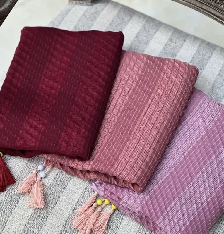 شال پلیسه نخی حصیری منگوله دار